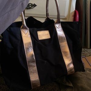 Large Victoria Secret black & rose gold tote bag.